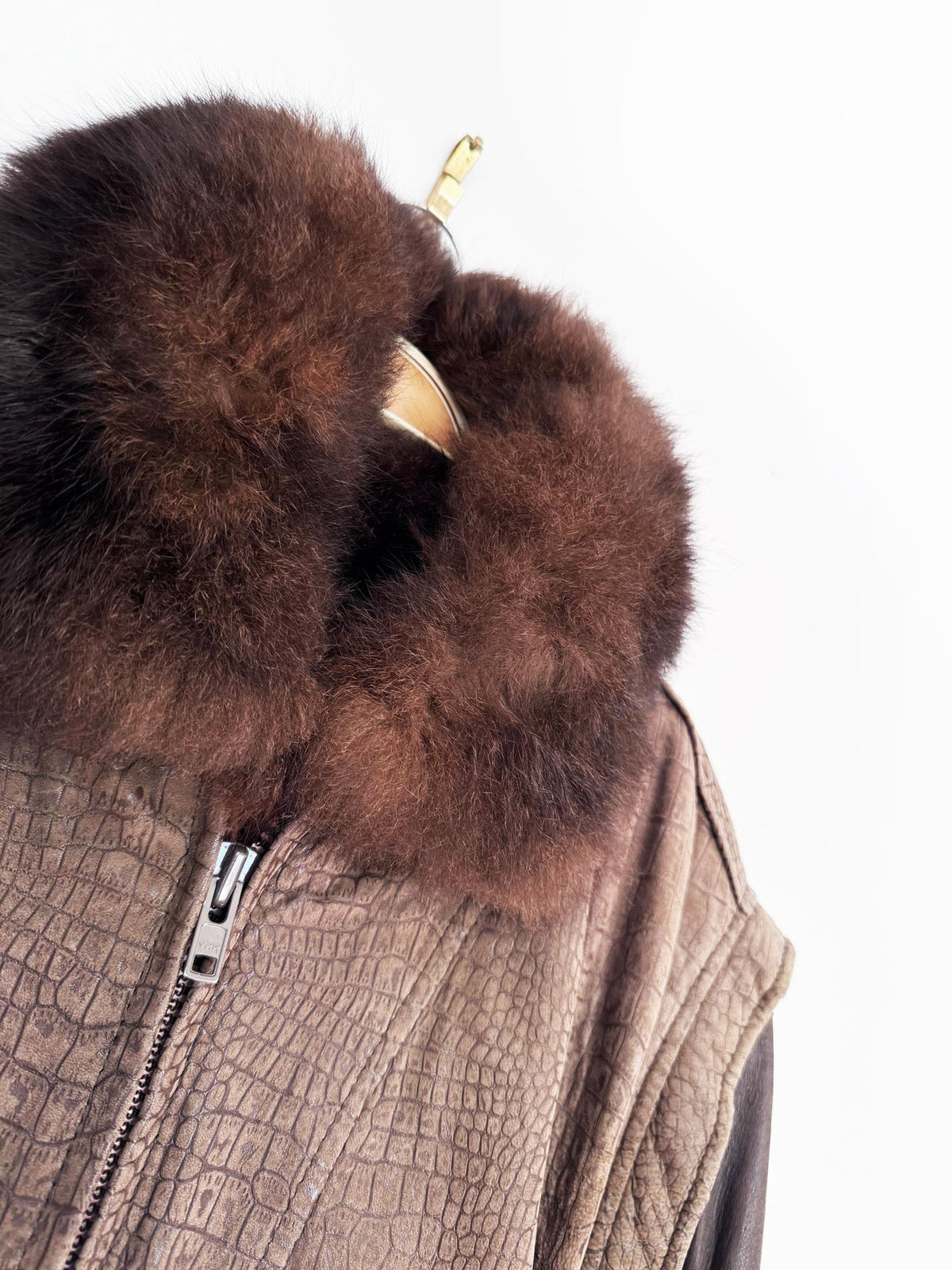 vintage 90s alan michaels opossum fur + lamb leather bomber jacket | removable lining