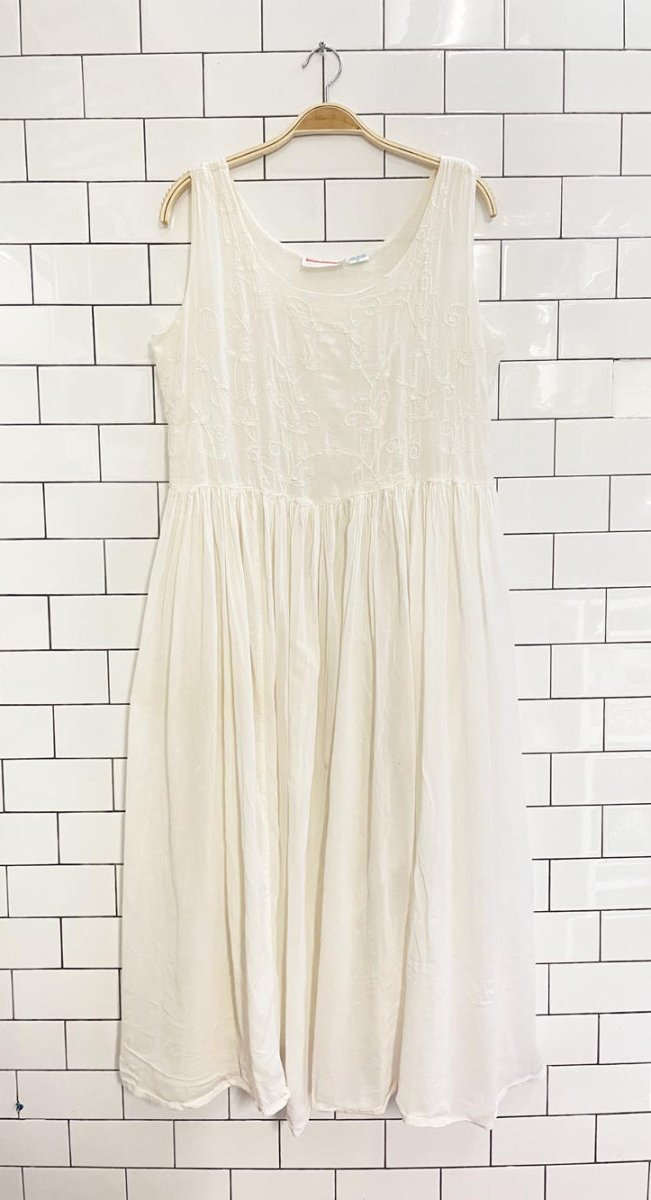 vintage paris connection boho embroidered flowy midi dress | made in india - good market thrift store