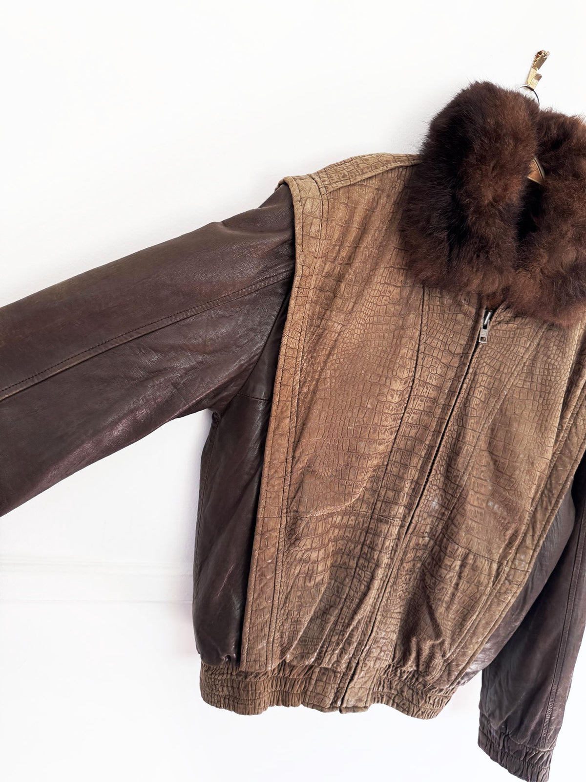 vintage 90s alan michaels opossum fur + lamb leather bomber jacket | removable lining