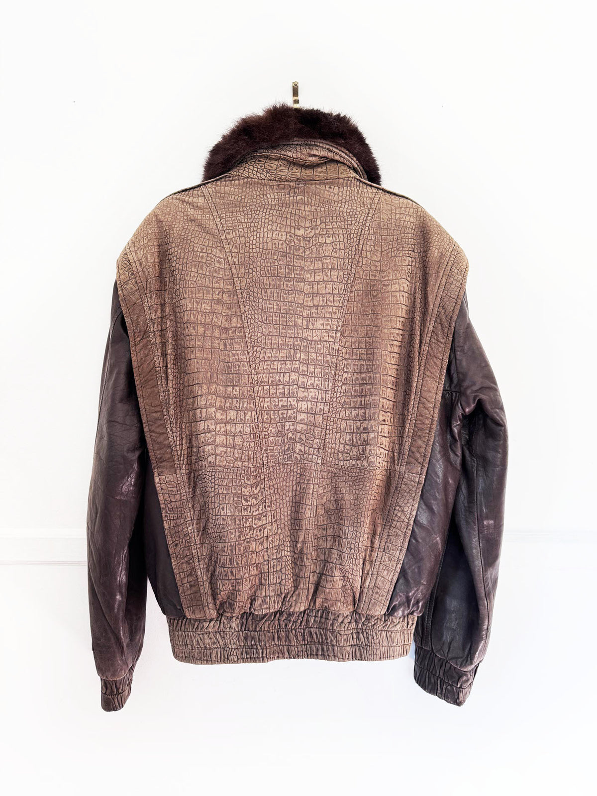vintage 90s alan michaels opossum fur + lamb leather bomber jacket | removable lining