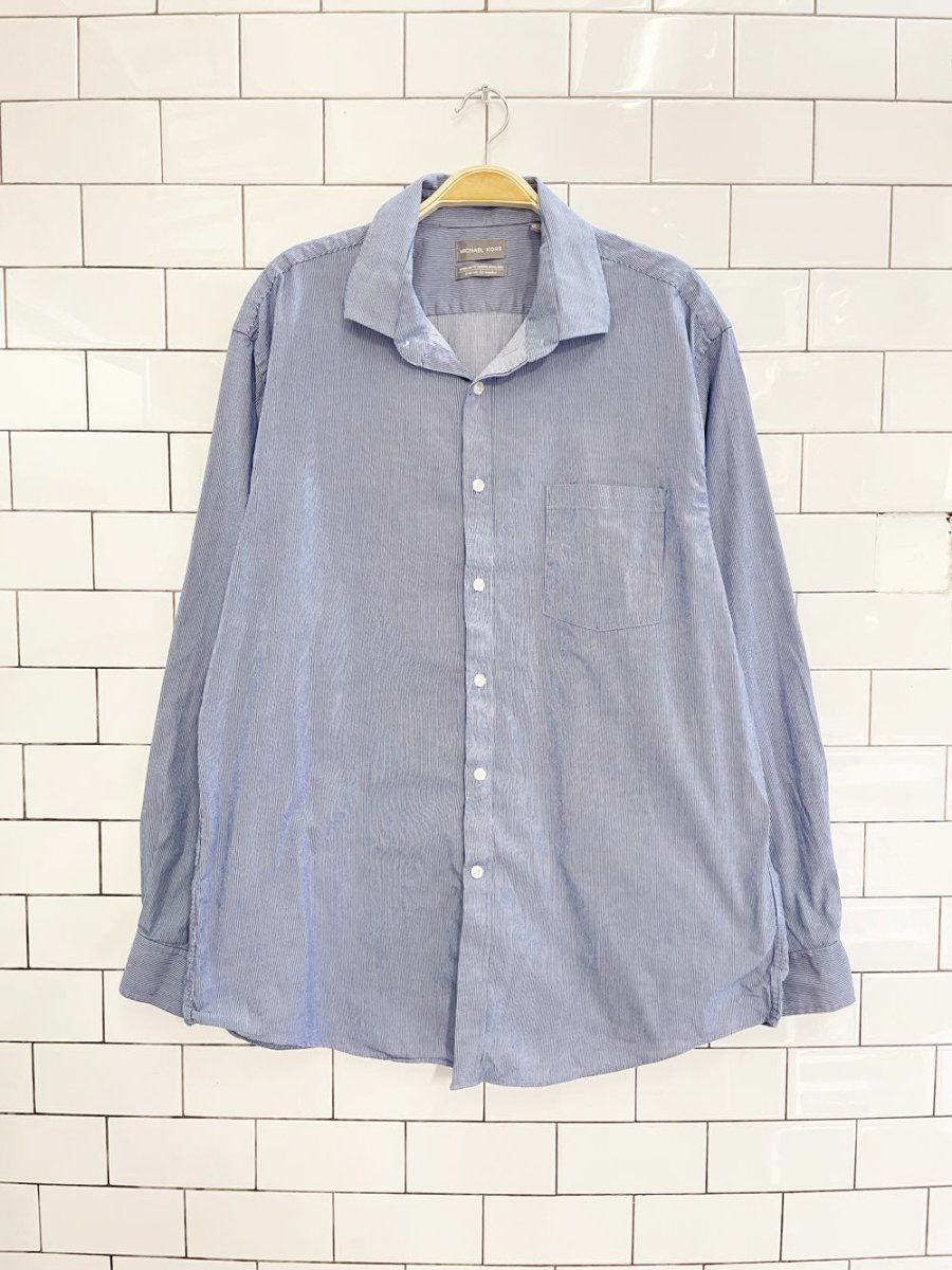 michael kors regular fit blue stripe menswear shirt - good market thrift store