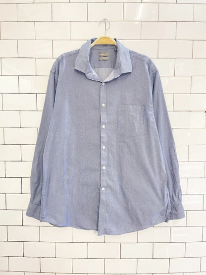 michael kors regular fit blue stripe menswear shirt - good market thrift store