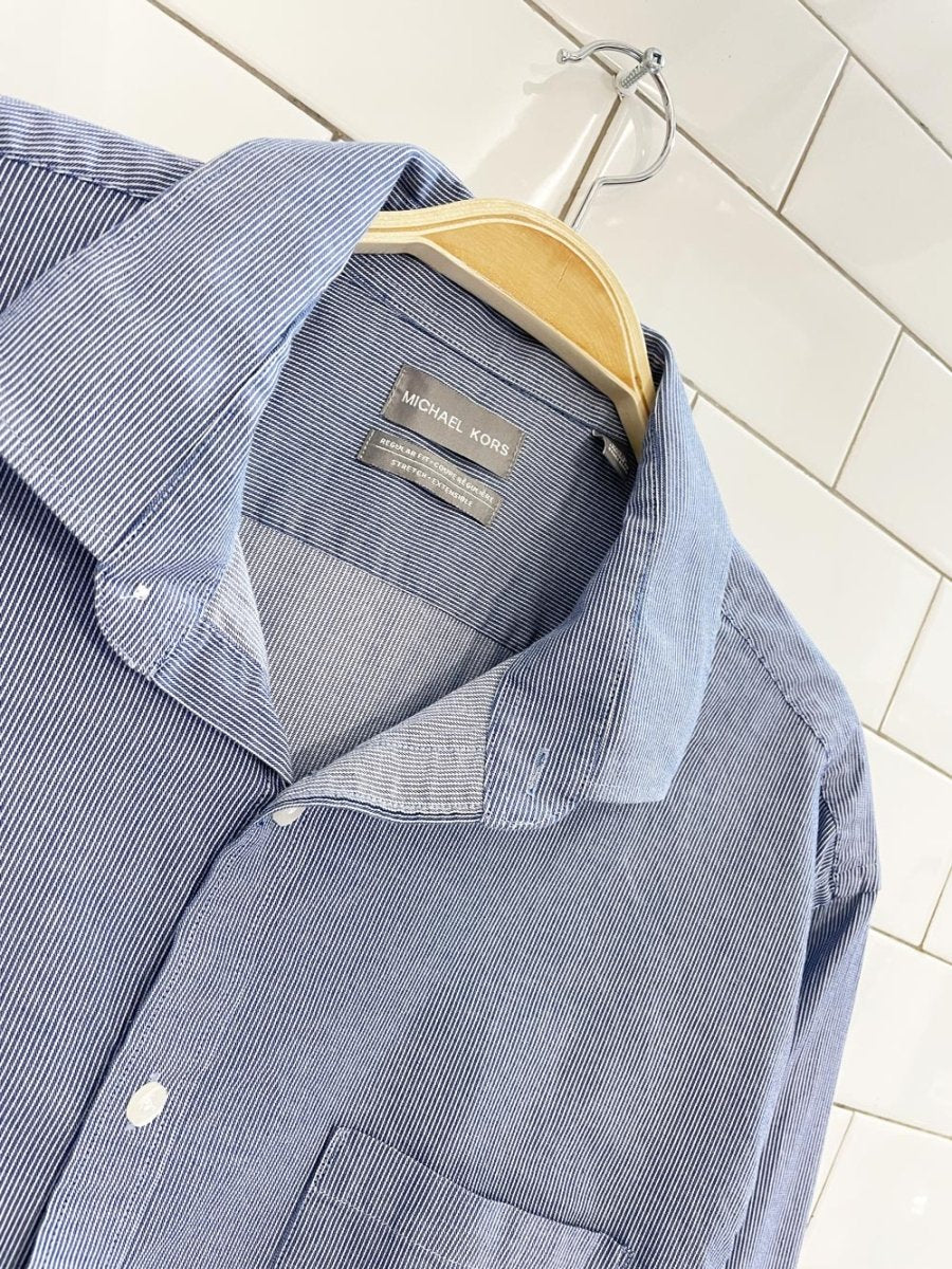 michael kors regular fit blue stripe menswear shirt - good market thrift store