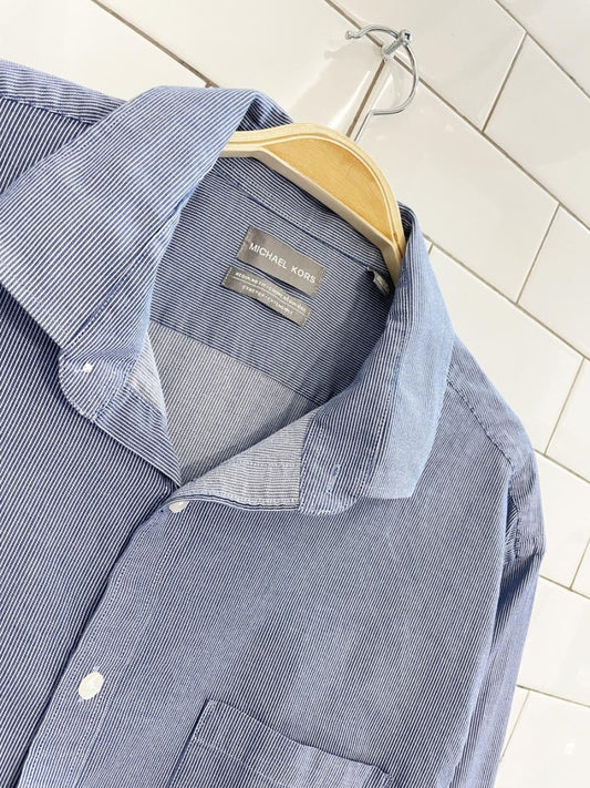 michael kors regular fit blue stripe menswear shirt - good market thrift store