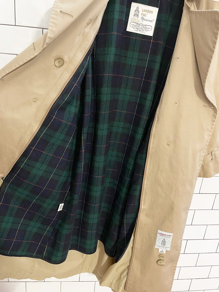 vintage london fog classic belted trench coat | removable wool - blend tartan liner | made in USA - good market thrift store