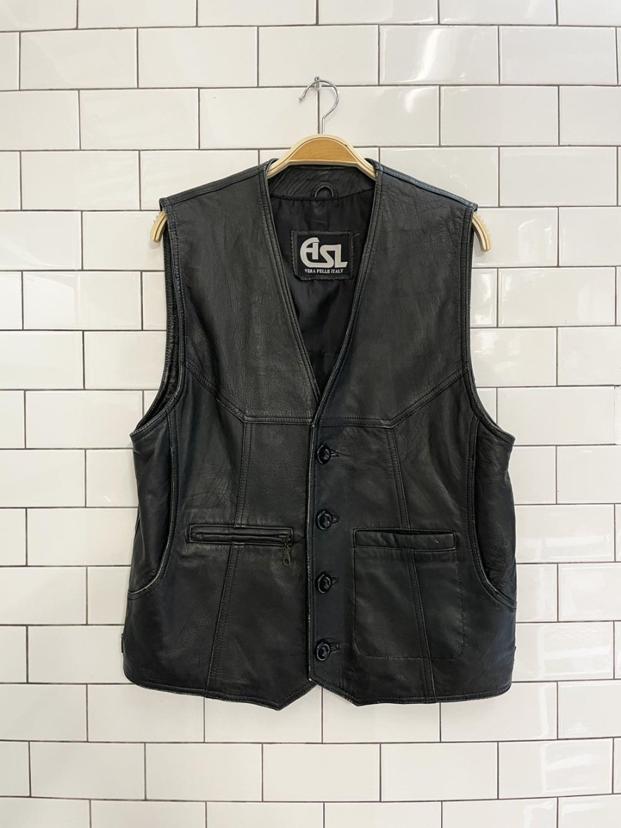 vintage 90s asl soft leather biker vest | vera pelle italy - good market thrift store