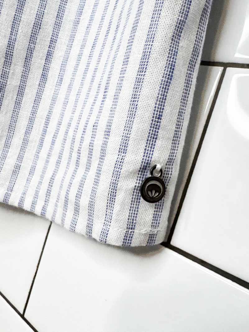 cream linen-blend v-neck blue stripe tank