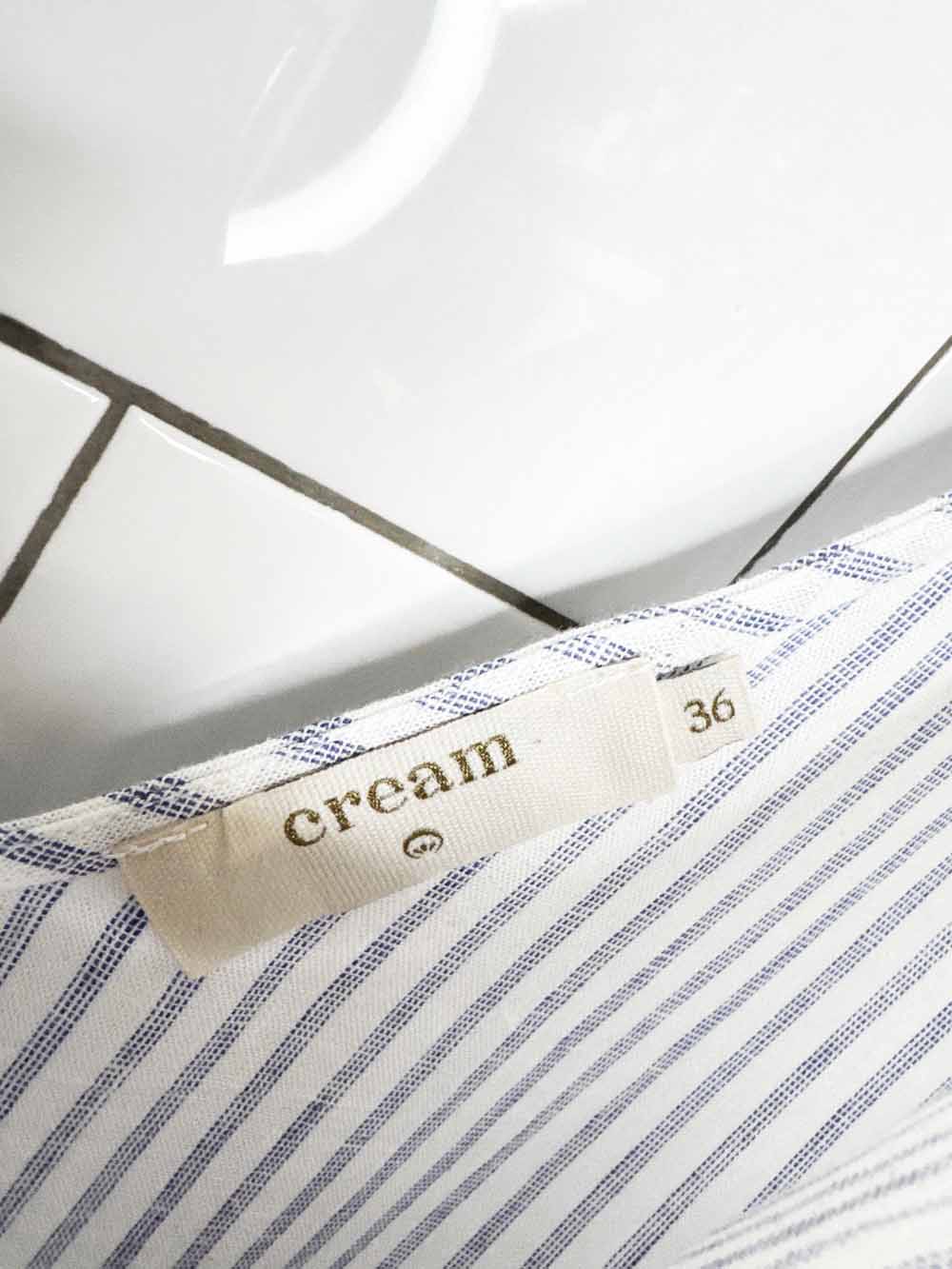 cream linen-blend v-neck blue stripe tank