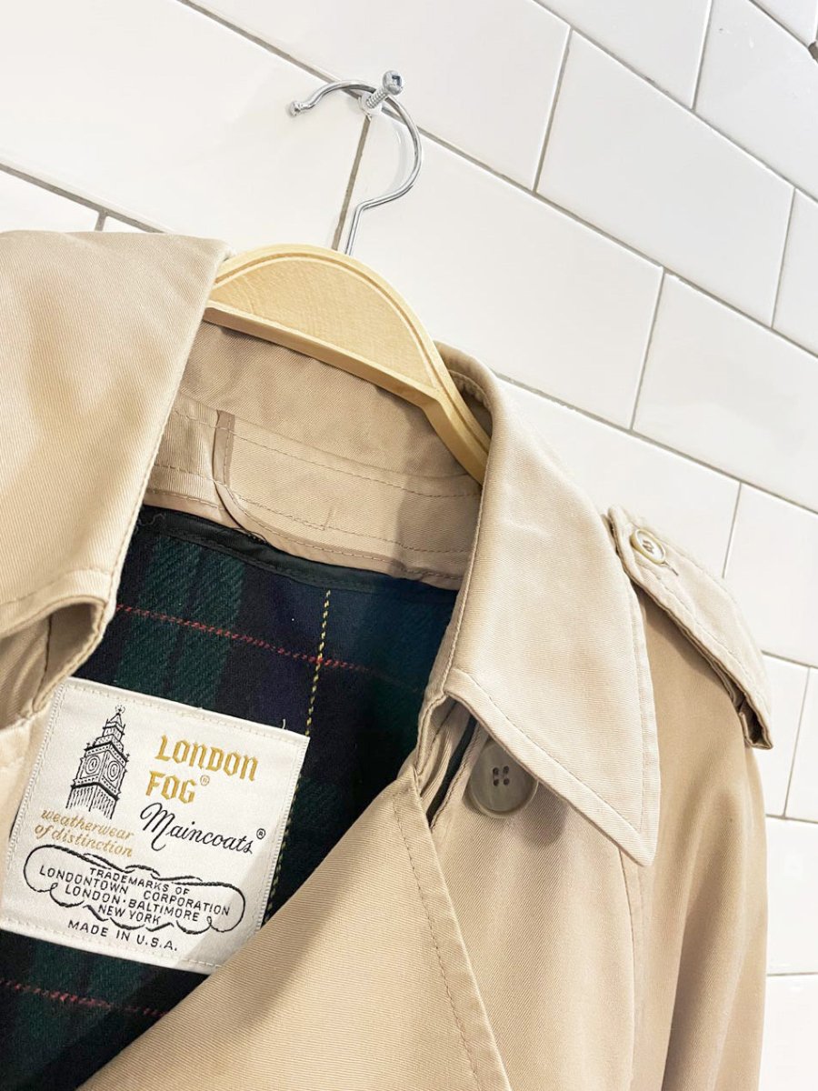vintage london fog classic belted trench coat | removable wool - blend tartan liner | made in USA - good market thrift store