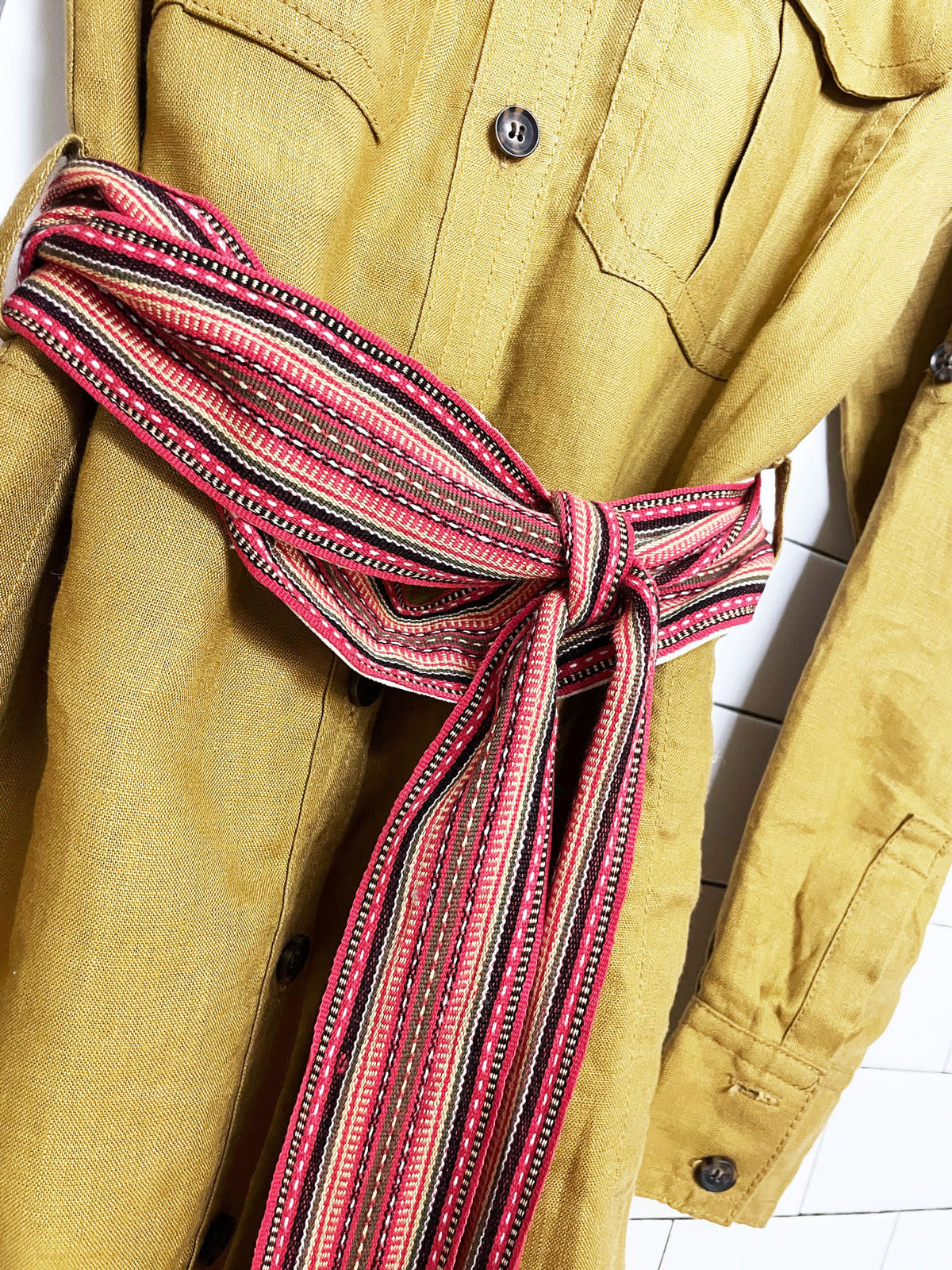 banana republic 100% linen long sleeve full button midi dress w vintage woven belt