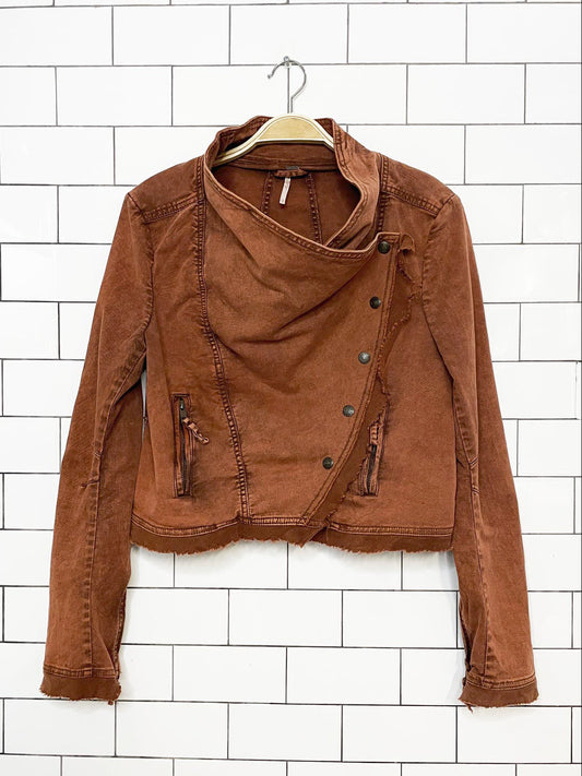 free people collapsing twill raw edge crop jacket