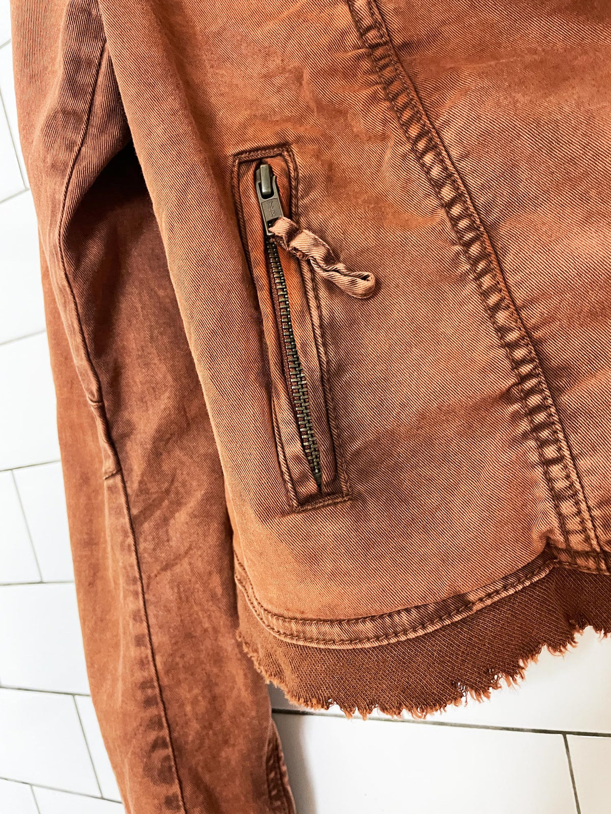 free people collapsing twill raw edge crop jacket