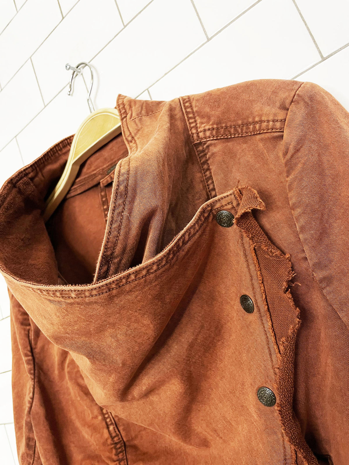 free people collapsing twill raw edge crop jacket