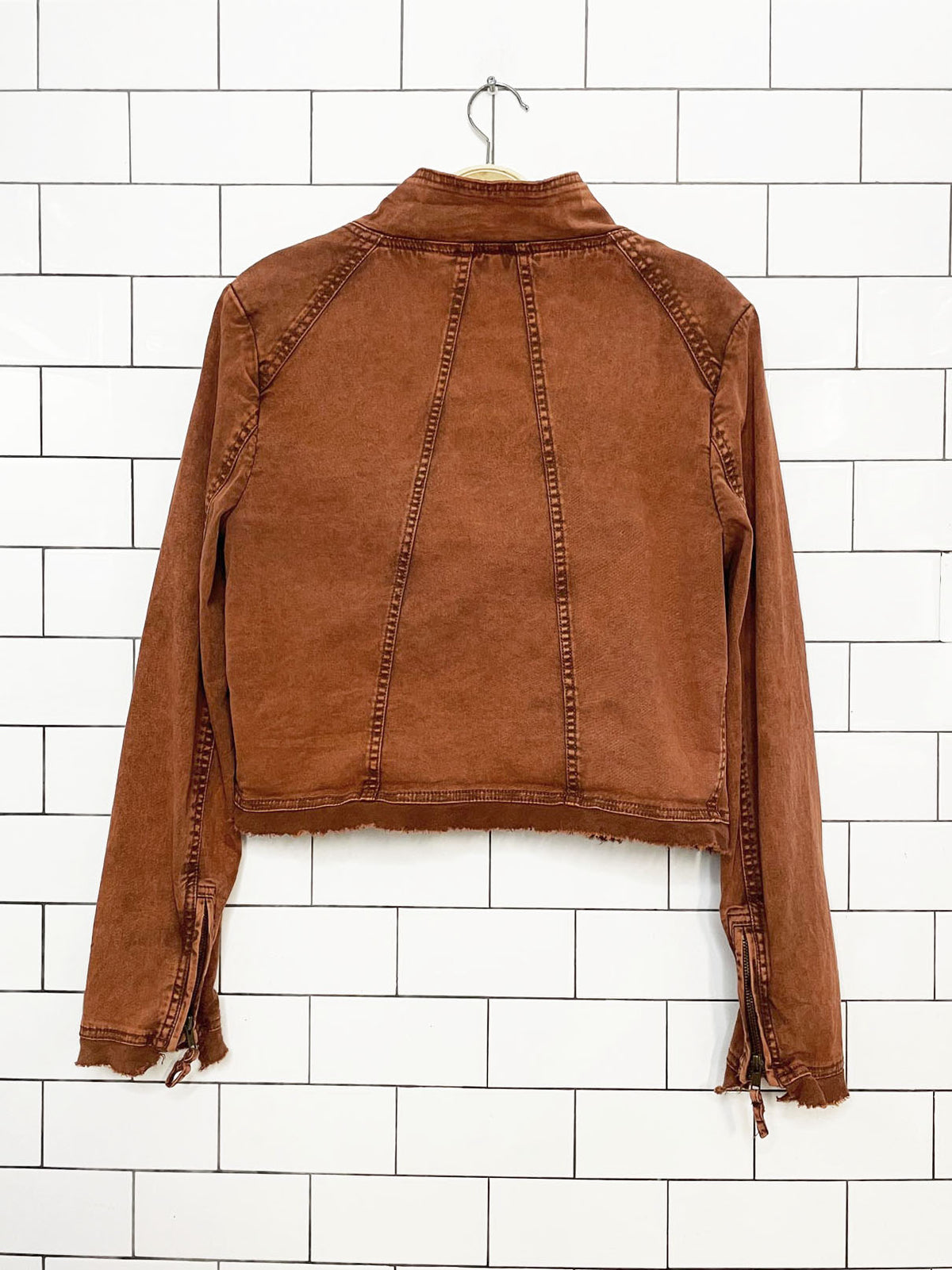 free people collapsing twill raw edge crop jacket