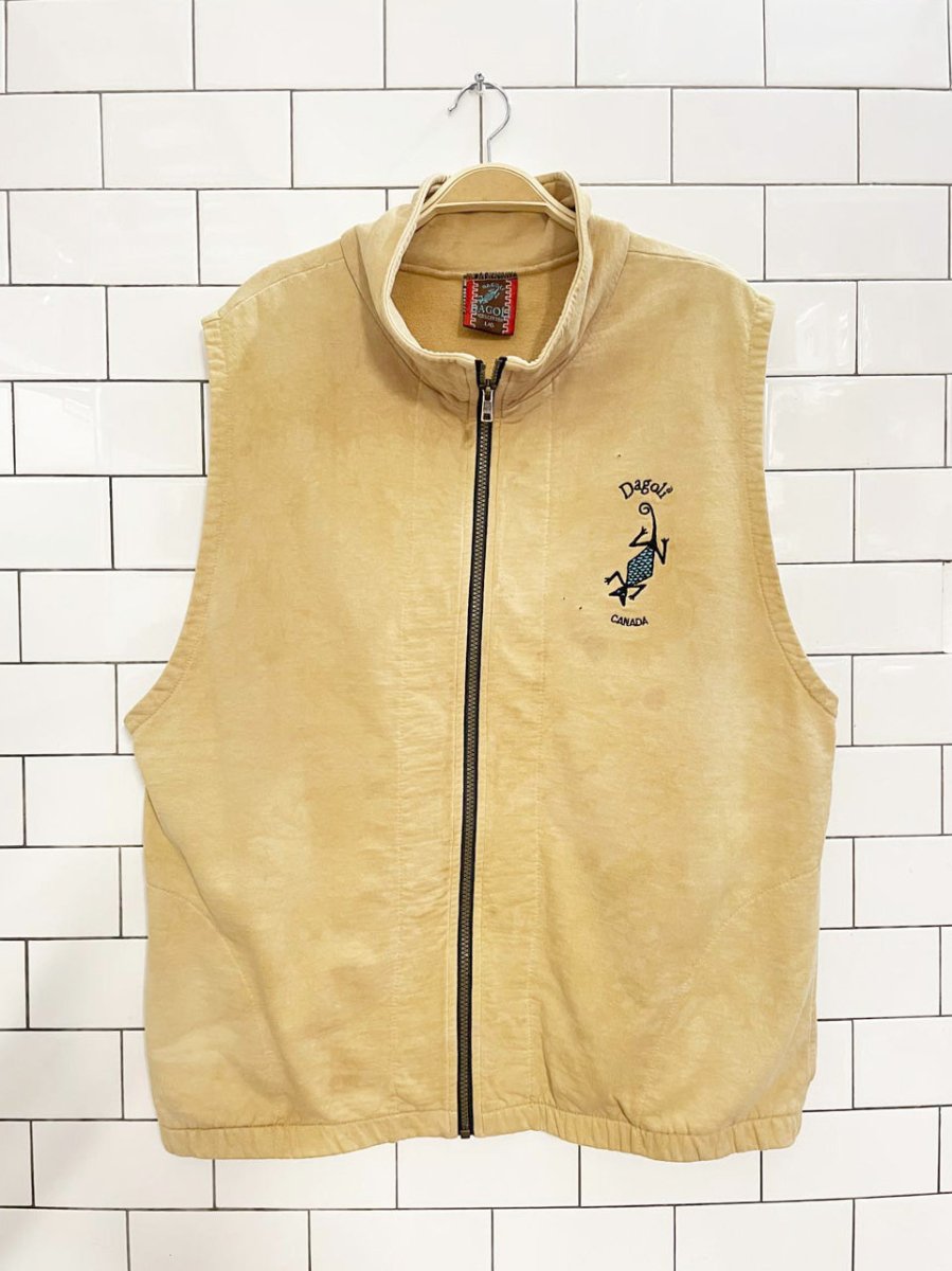 vintage 90s dagoli embroidered lizard full zip sleeveless sweatshirt - good market thrift store