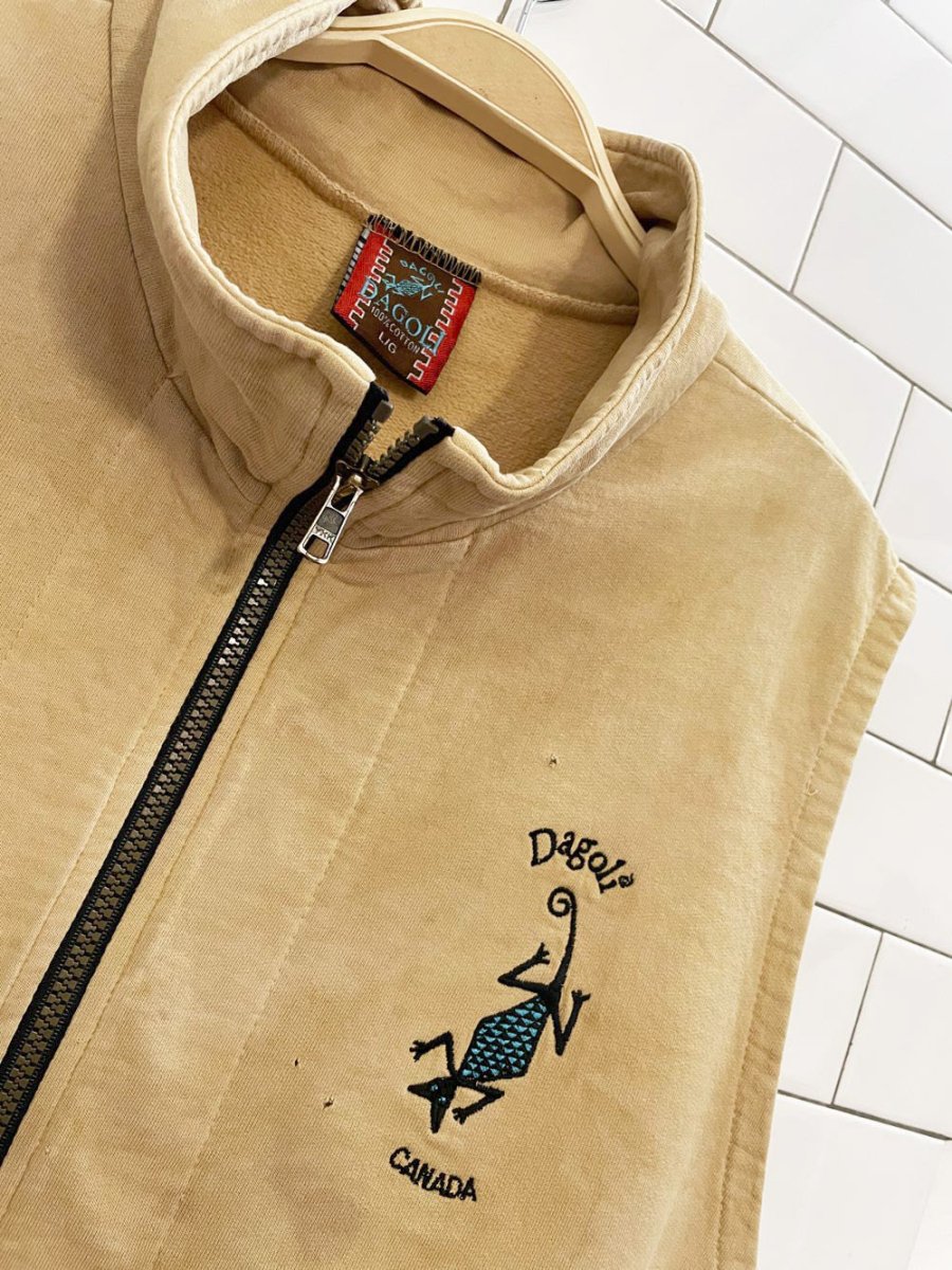 vintage 90s dagoli embroidered lizard full zip sleeveless sweatshirt - good market thrift store