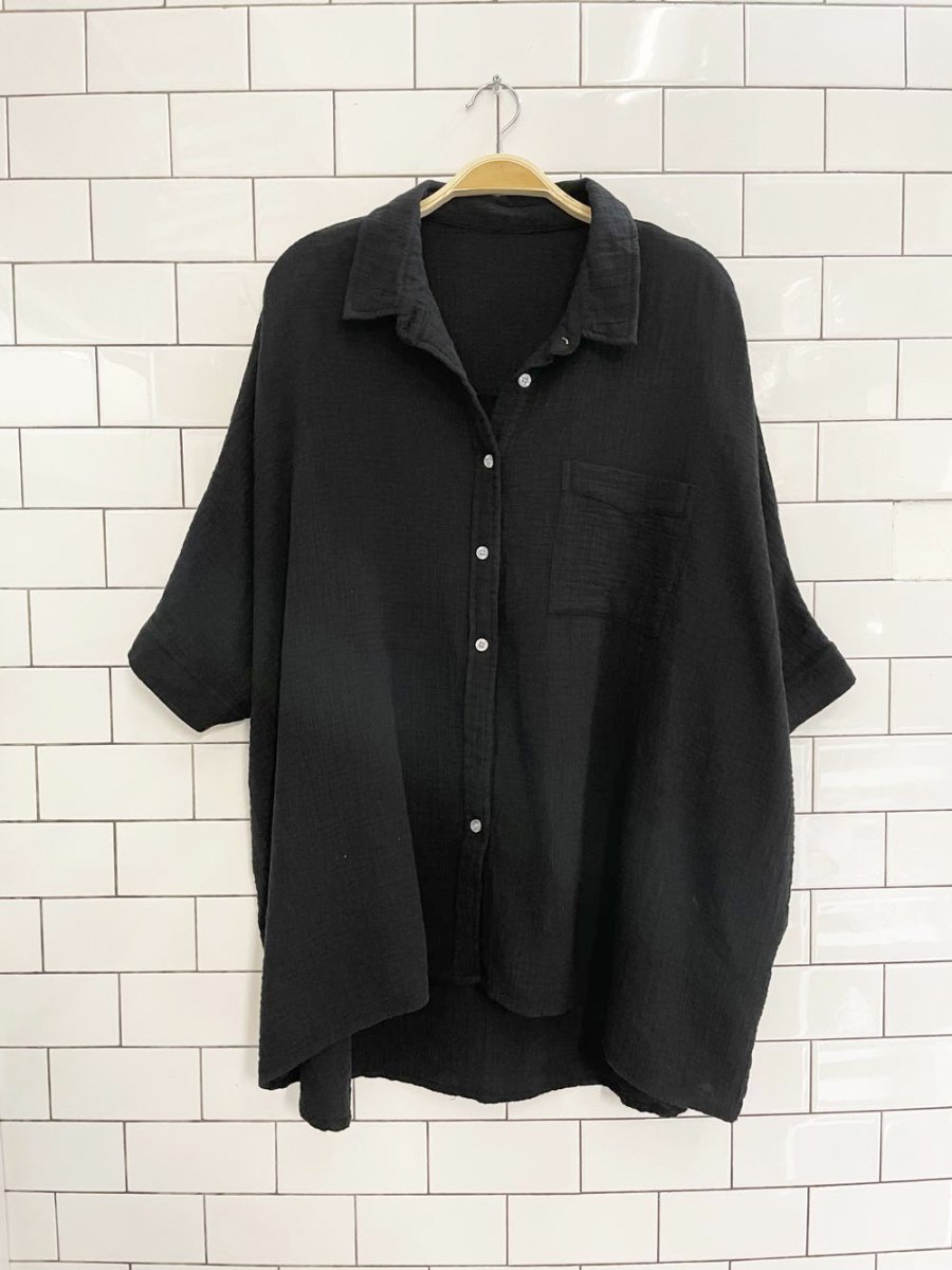 black oversized gauze cotton shirt - good market thrift store