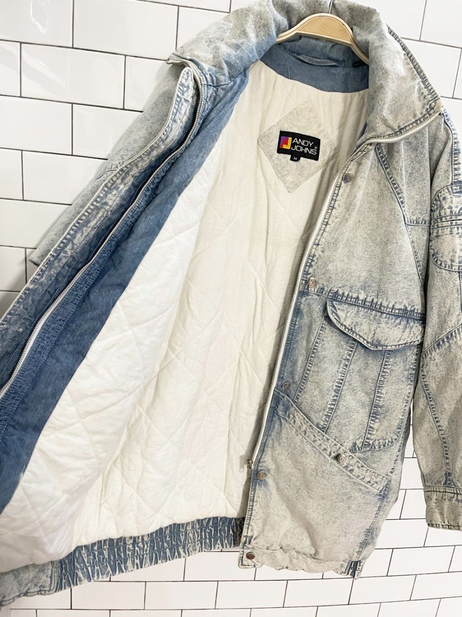 vintage 90s andy johns acid wash denim puffer parka - good market thrift store
