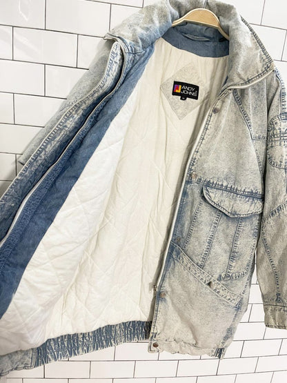 vintage 90s andy johns acid wash denim puffer parka - good market thrift store