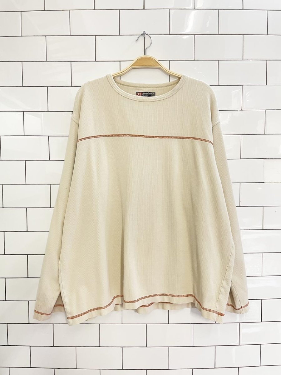 y2k point zero contrast stitch long sleeve top - good market thrift store