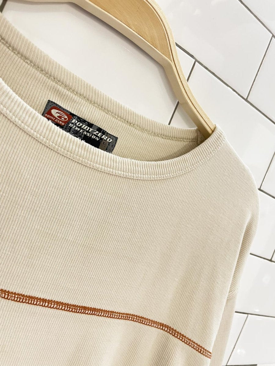 y2k point zero contrast stitch long sleeve top - good market thrift store