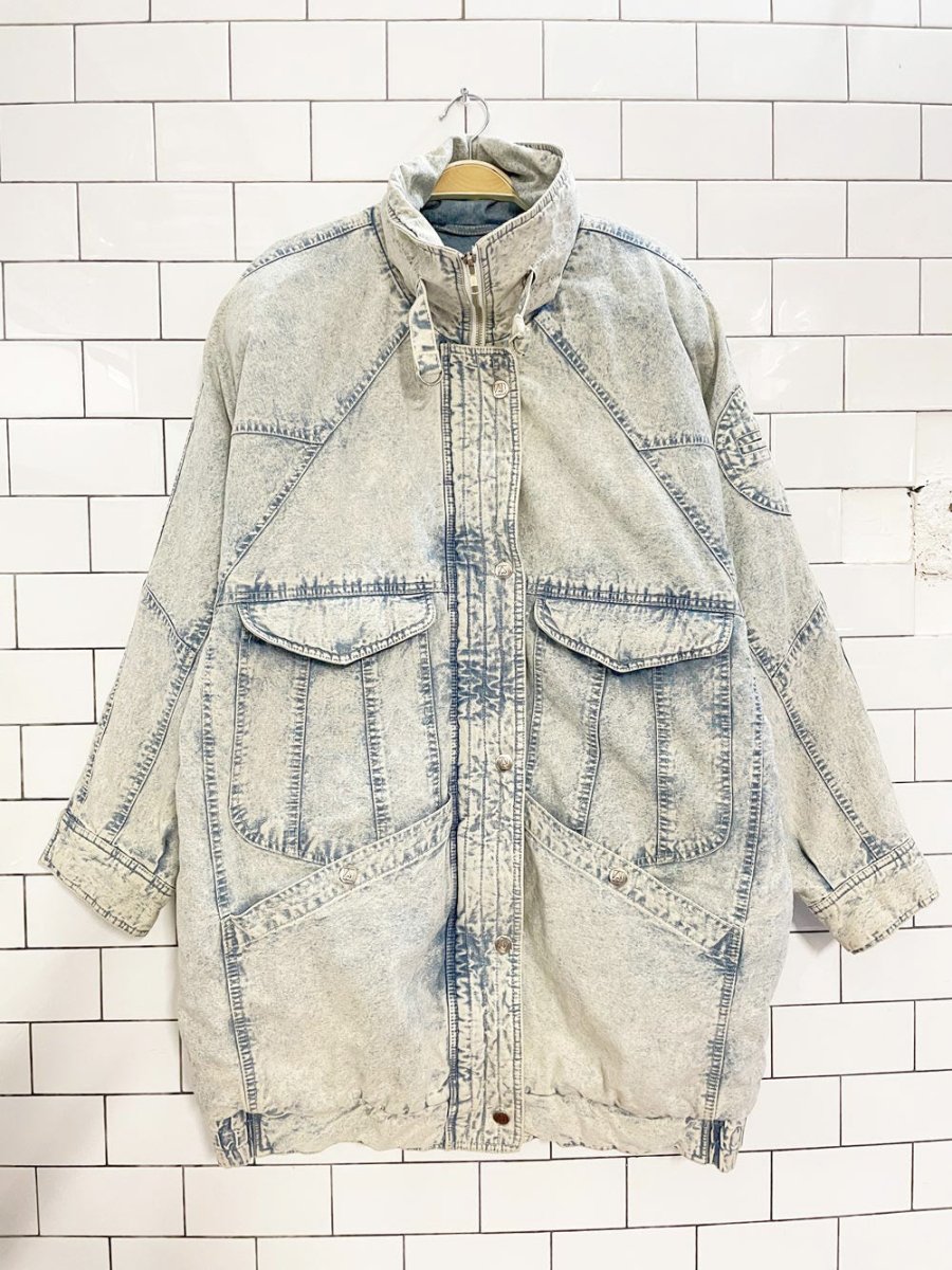 vintage 90s andy johns acid wash denim puffer parka - good market thrift store