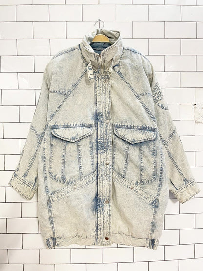 vintage 90s andy johns acid wash denim puffer parka - good market thrift store