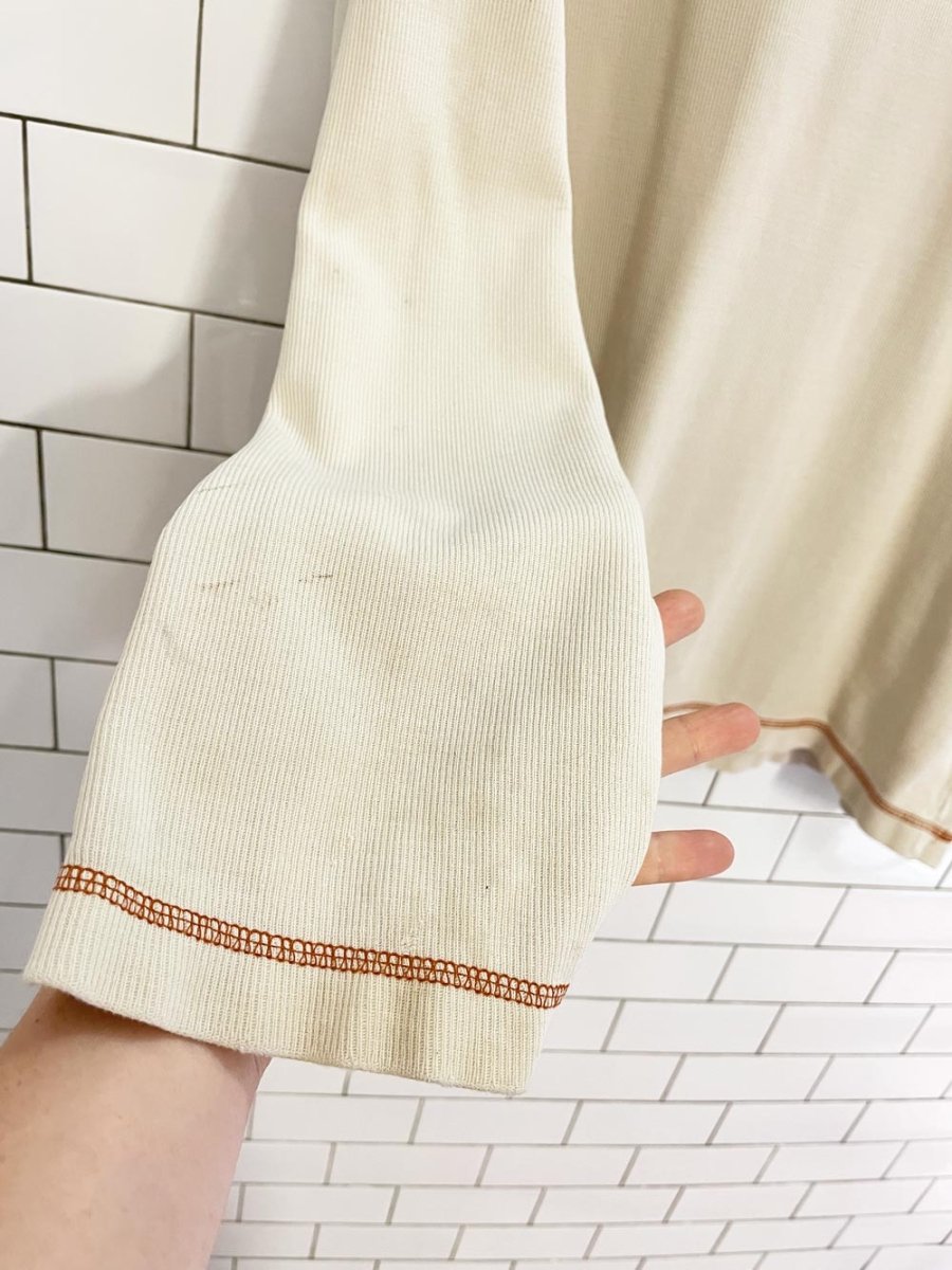 y2k point zero contrast stitch long sleeve top - good market thrift store