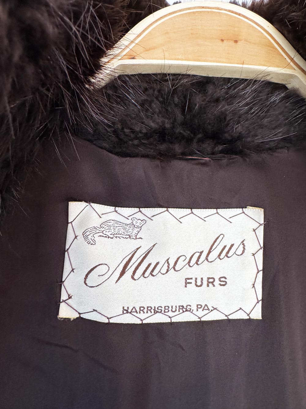 vintage 90s muscalus mink fur hooded drawstring coat with sheared mink fur trim