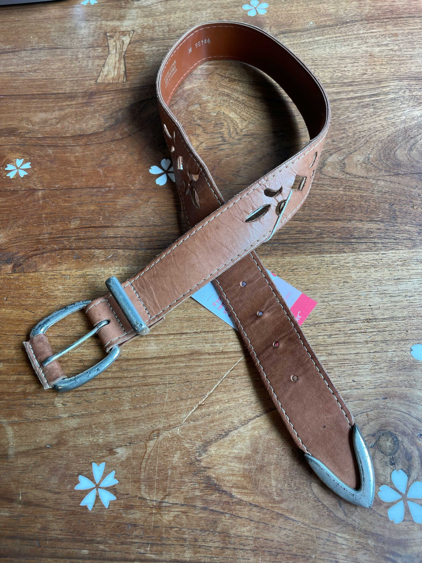 vintage laser cut leather belt