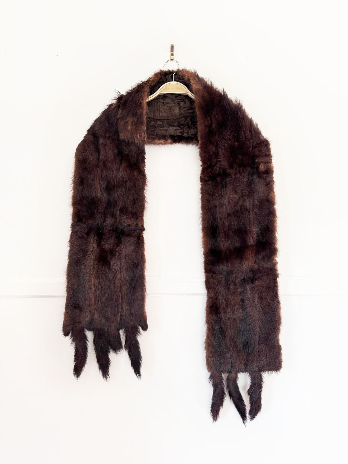 vintage 50s russ & winkler mink fur stole with tails | silk lining
