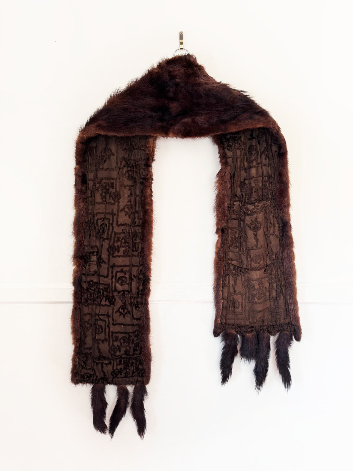 vintage 50s russ & winkler mink fur stole with tails | silk lining