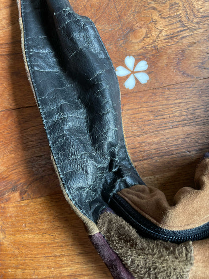 vintage 80s suede patchwork hobo bag