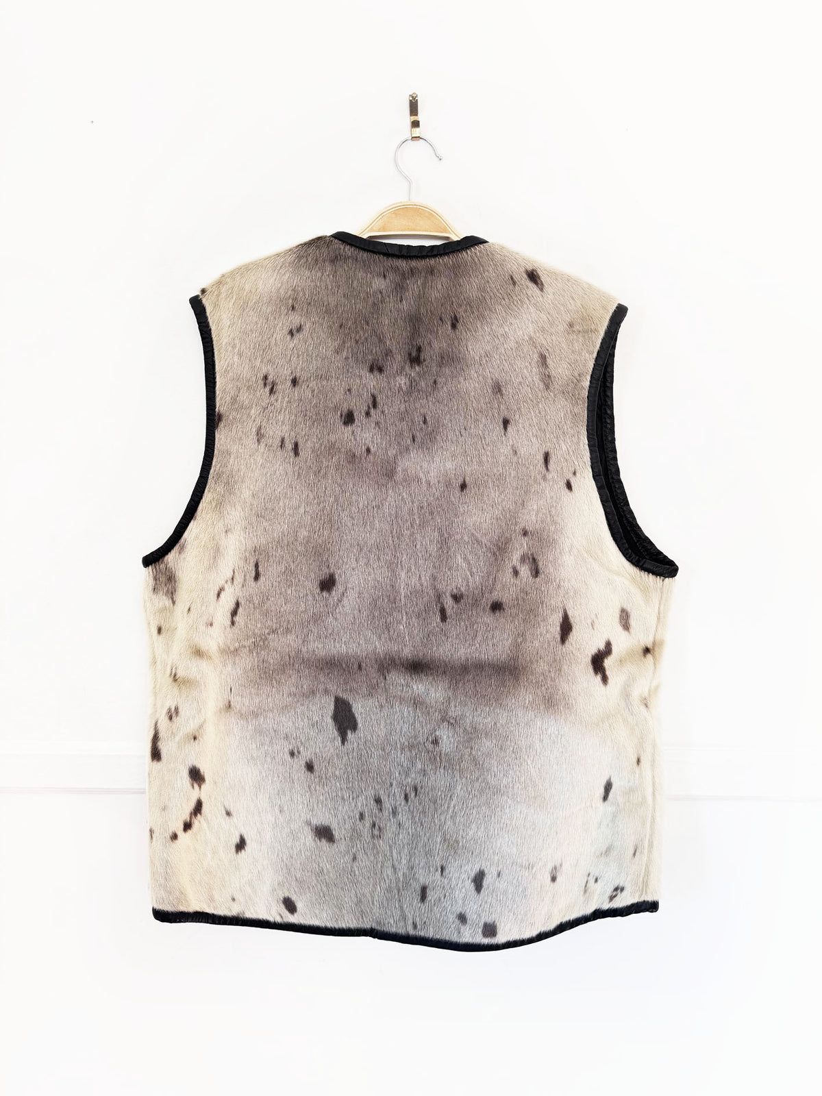 vintage seal fur full zip vest with leather trim