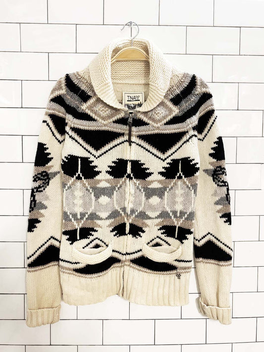 tna 100% lambswool chunky knit cowichan sweater | aritzia