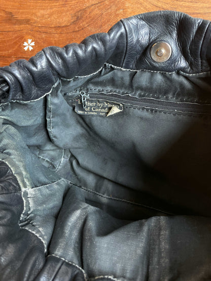 vintage leather drawstring bucket bag