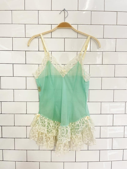 vintage 60s darling lace trim cami with ruffle hem - good market thrift store
