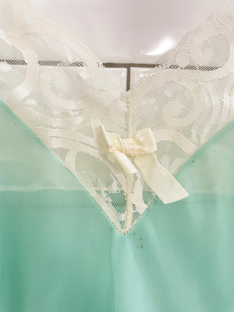 vintage 60s darling lace trim cami with ruffle hem - good market thrift store