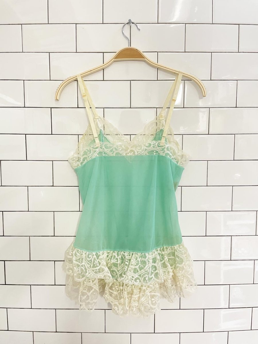 vintage 60s darling lace trim cami with ruffle hem - good market thrift store