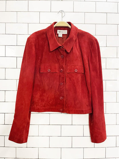 vintage 00s worth lamb suede short leather shirt jacket - good market thrift store