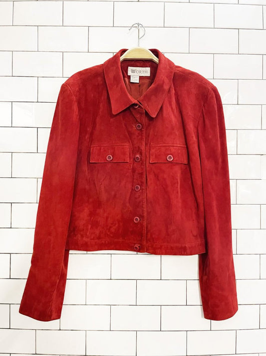 vintage 00s worth lamb suede short leather shirt jacket - good market thrift store