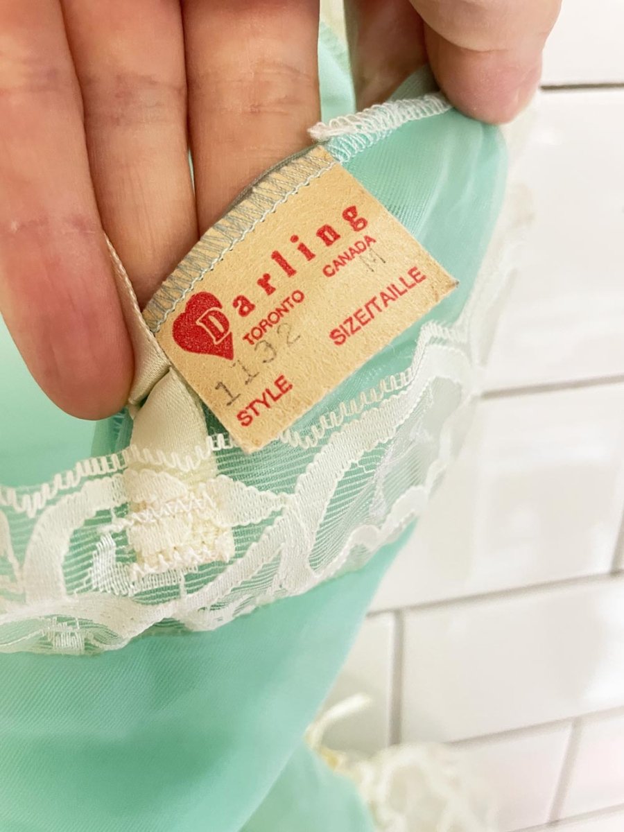 vintage 60s darling lace trim cami with ruffle hem - good market thrift store