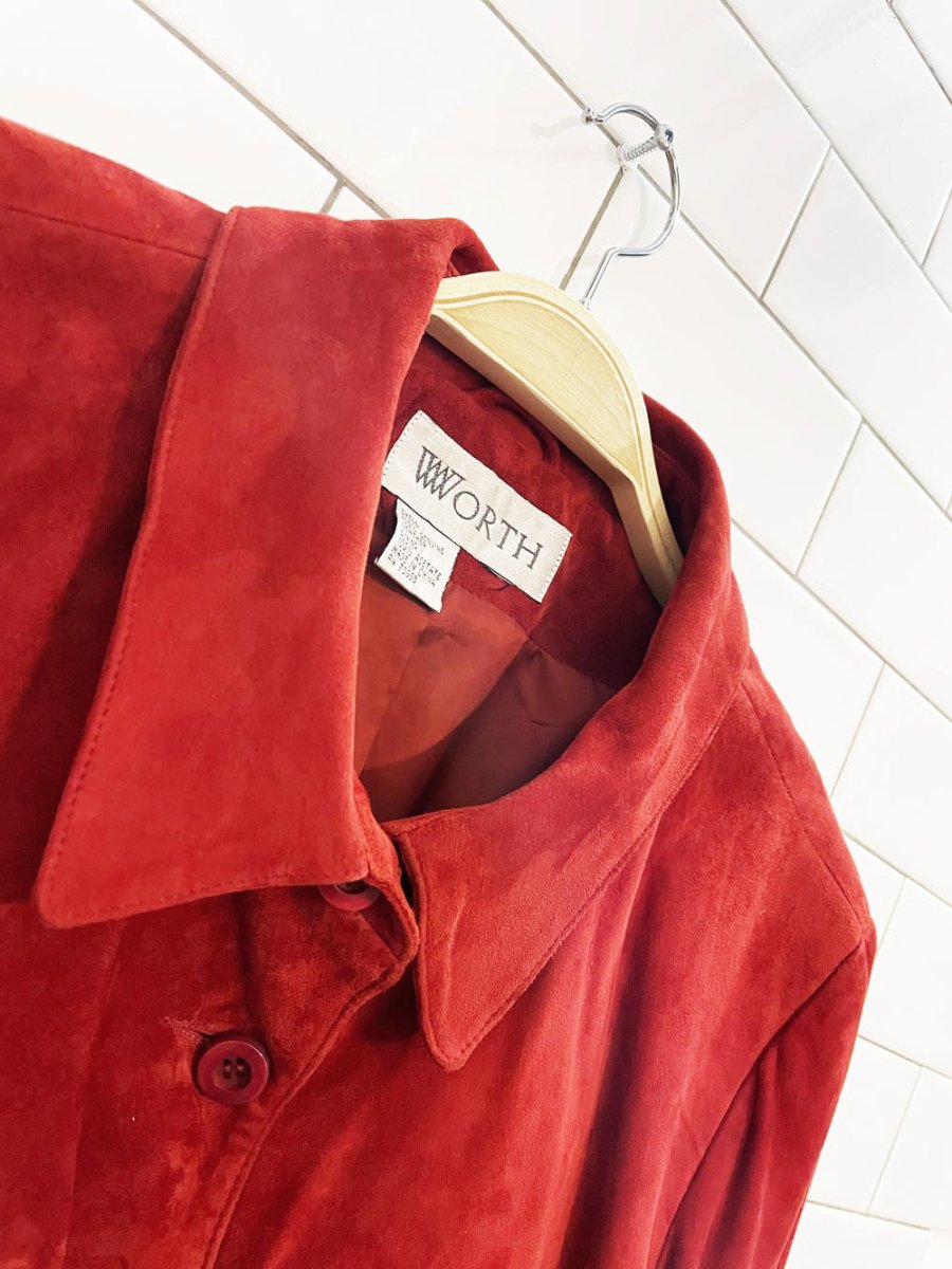 vintage 00s worth lamb suede short leather shirt jacket - good market thrift store