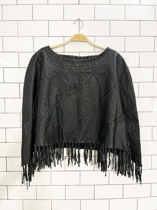 vintage 90s newport news braided leather fringe poncho - good market thrift store