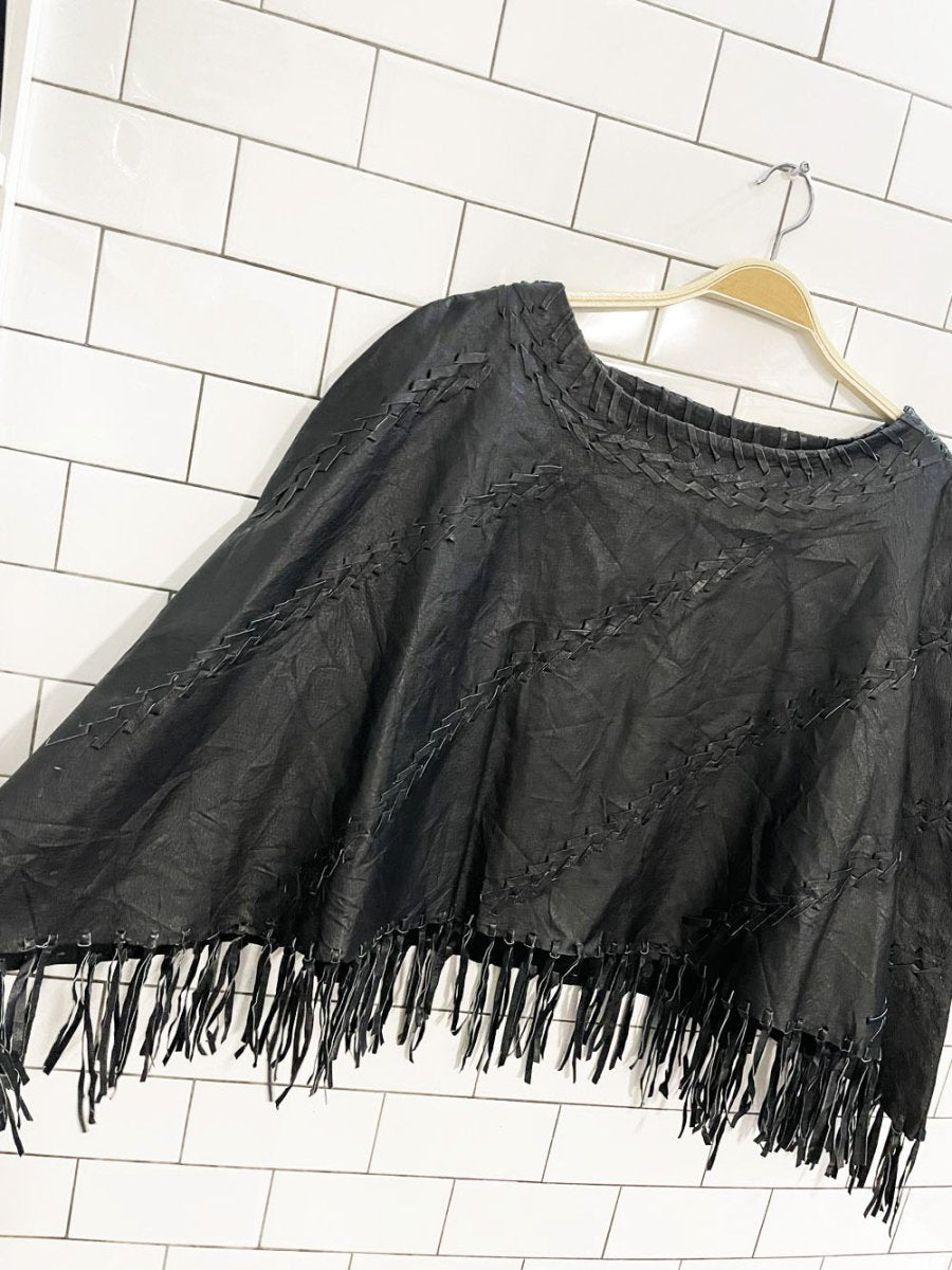 vintage 90s newport news braided leather fringe poncho - good market thrift store