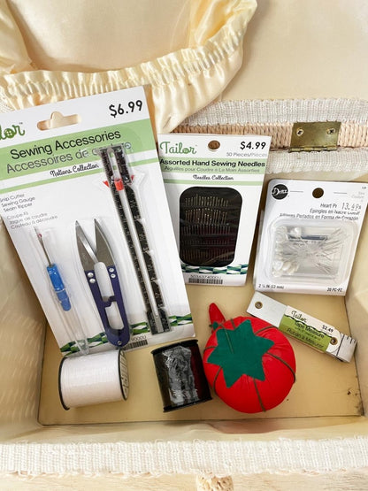 vintage sewing basket beginner sewing kit - good market thrift store