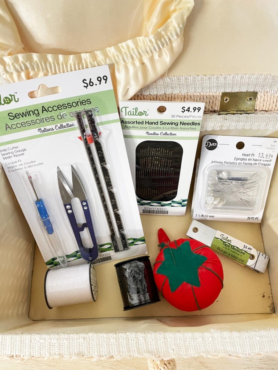 vintage sewing basket beginner sewing kit - good market thrift store