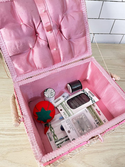 vintage sewing basket beginner sewing kit - good market thrift store