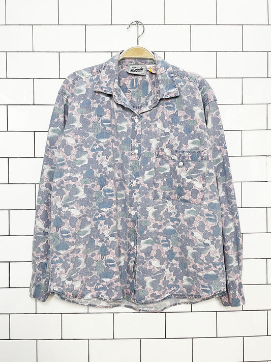 vintage signe incognito floral denim full button shirt