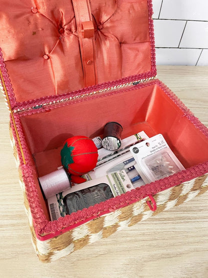 vintage sewing basket beginner sewing kit - good market thrift store